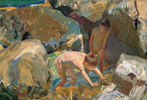 tableaux-de-portraits - Tableau - Enfants à la recherche de crustacés -, Joaquin Sorolla - Sorolla, Joaquin