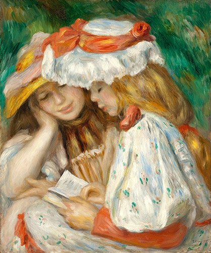 tableaux-de-portraits - Tableau - Deux jeunes filles lisant -, Pierre Auguste Renoir - Renoir, Pierre Auguste