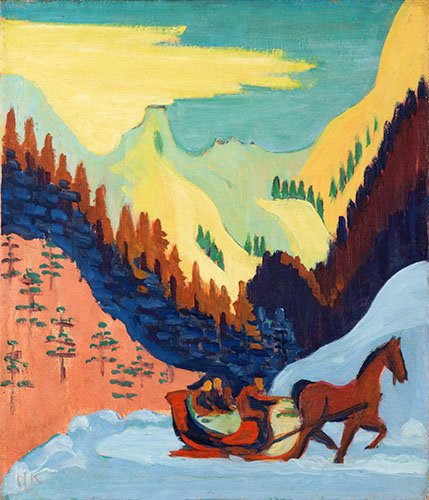 tableaux-pour-hall - Tableau -Promenade en traîneau dans la neige-, Ernst Ludwig Kirchner - Kirchner, Ernst Ludwig