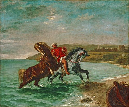 tableaux-d-animaux - Tableau -Chevaux sortant de la mer, 1860-, Eugene Delacroix - Delacroix, Eugene
