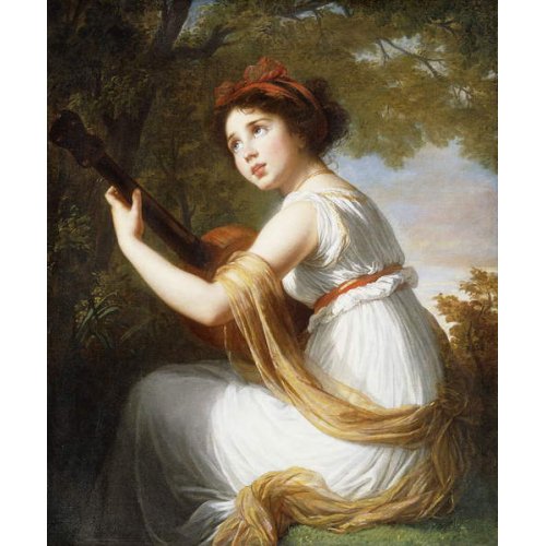 Tableau -Portrait de la fille de l'artiste, assise de trois quarts, jouant de la guitare, vers 1797