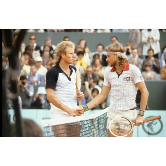 Bjorn Borg et Vitas Gerulaitis au tournoi de Roland Garros en juin 1979