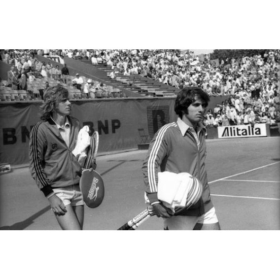 Bjorn Borg et Harold Solomon en demi-finale de l'Open de Roland-Garros, 1974