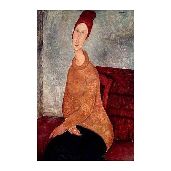 pinturas do retrato - Quadro -Jeanne Hebuterne in a Yellow Jumper-