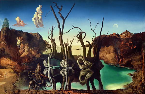 tableaux-pour-couloir - Cygnes reflétant les éléphants, 1937, par Salvador Dali - BRIDGEMAN IMAGES