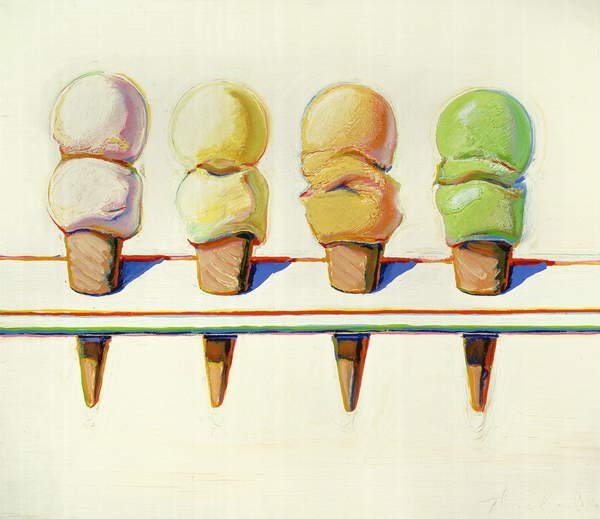 tableaux-pour-couloir - Quatre cornets de glace, 1964, Wayne Thiebaud - BRIDGEMAN IMAGES