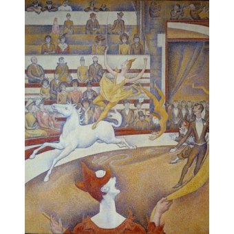 Tableaux d'Animaux - Le Cirque, Une écuyère, un cheval, un clown et des acrobates, 1891,  Seurat, Georges Pierre - BRIDGEMAN IMAGES