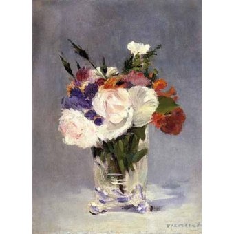 Tableau -Fleurs dans un vase en verre-, Eduard Manet