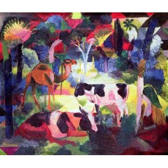 Tableaux d'Animaux - Cuadro de Animales - Paisaje con vacas y camello, August Macke - Macke, August